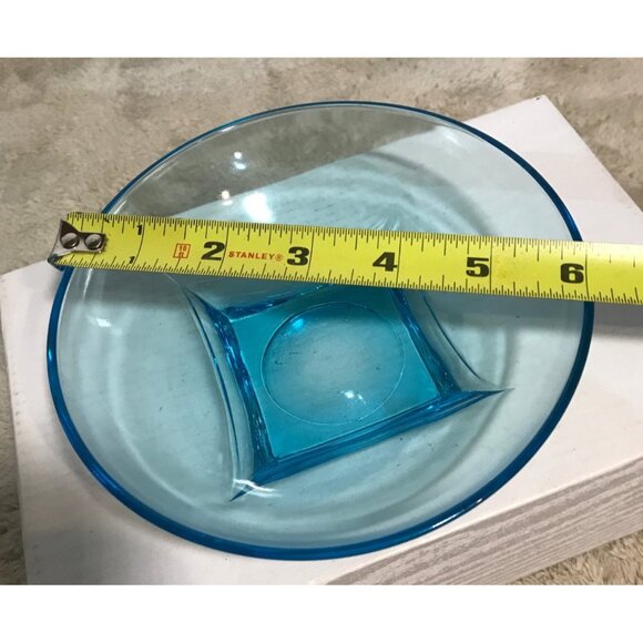 Hazel Ware Salad Bowl Set Capri Colonial Azure Blue Glass Square Base Elegant - Picture 15 of 16